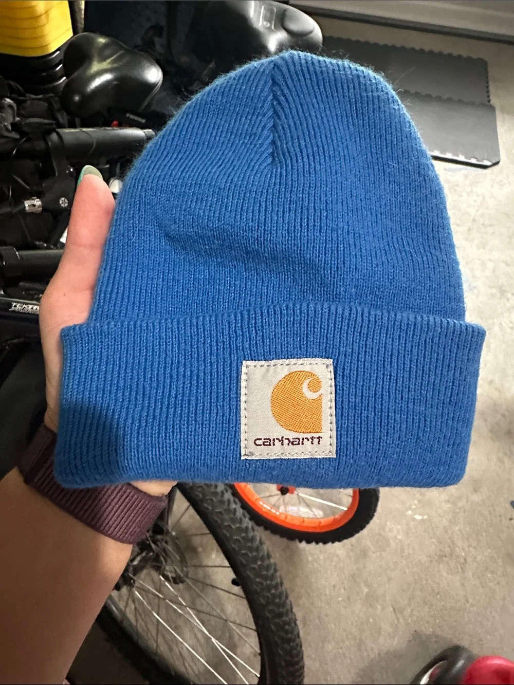 Carhartt Kids Bright Blue Cuffed Beanie with Gold Logo Patch